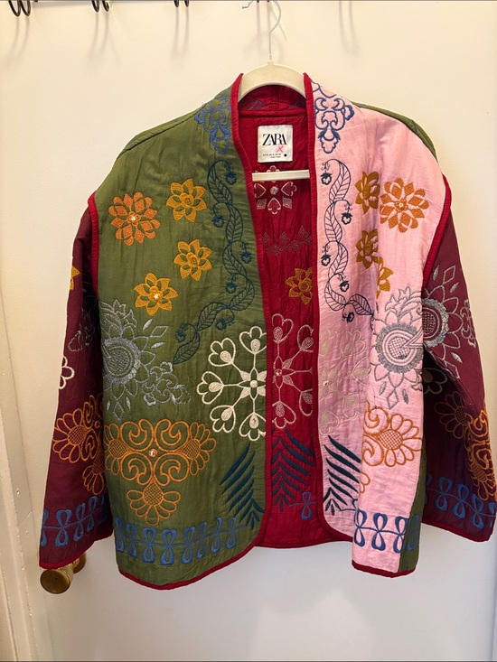 Zara Jackets & Blazers - Zara Women's Quilted Patchwork Oversized Embroidered Kimono Jacket Granny M